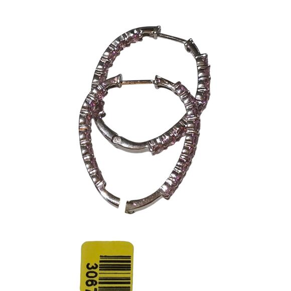 Sterling Silver Light Pink Cubic Zirconia Round Hoop Earrings NWT - Picture 3 of 3